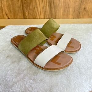 Sorel Olive Green and White Double Strap Slide Sandals